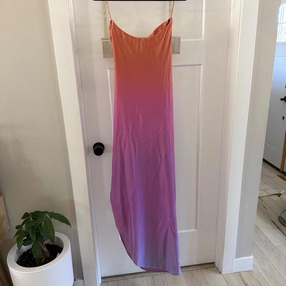 Baobab Vera Ombre Strapless Ruched Maxi Dress Pink Purple Sz Medium Beach Resort - Picture 3 of 8